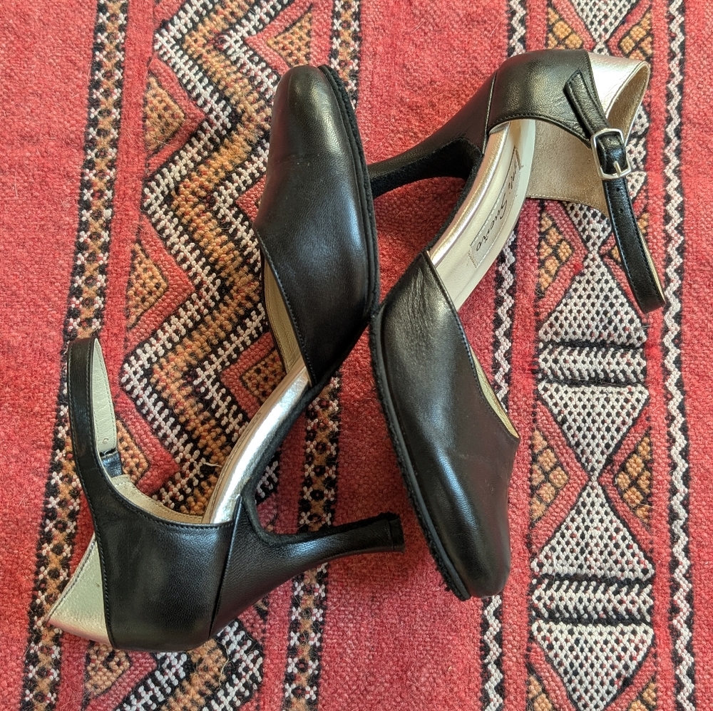 Classic Black Leather Slingback dance Heels